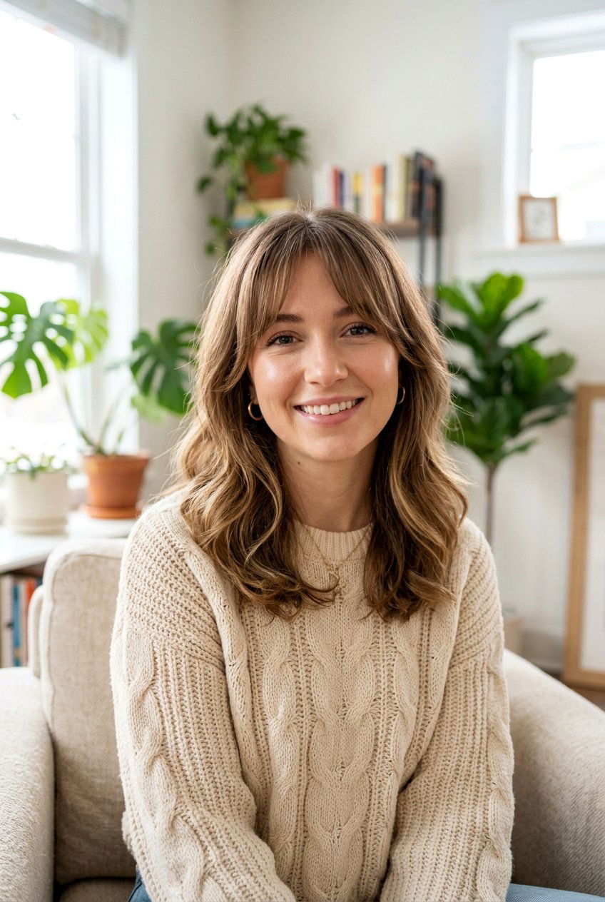 Soft Curtain Bangs - 20 shoulder length haircut for moms - 20 shoulder length haircut for moms