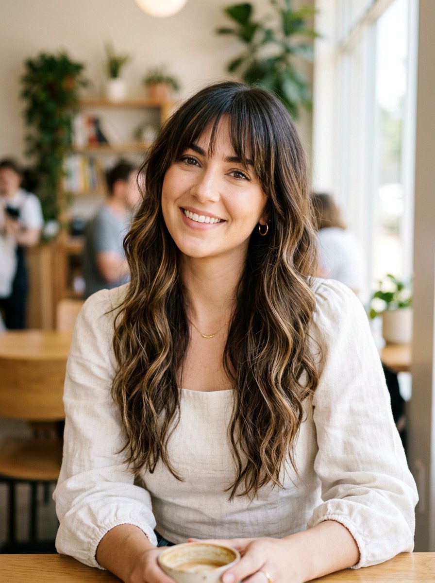 Soft Espresso Balayage On Brunette Hair With Bangs - 20 soft espresso balayage for brunettes - 20 soft espresso balayage for brunettes