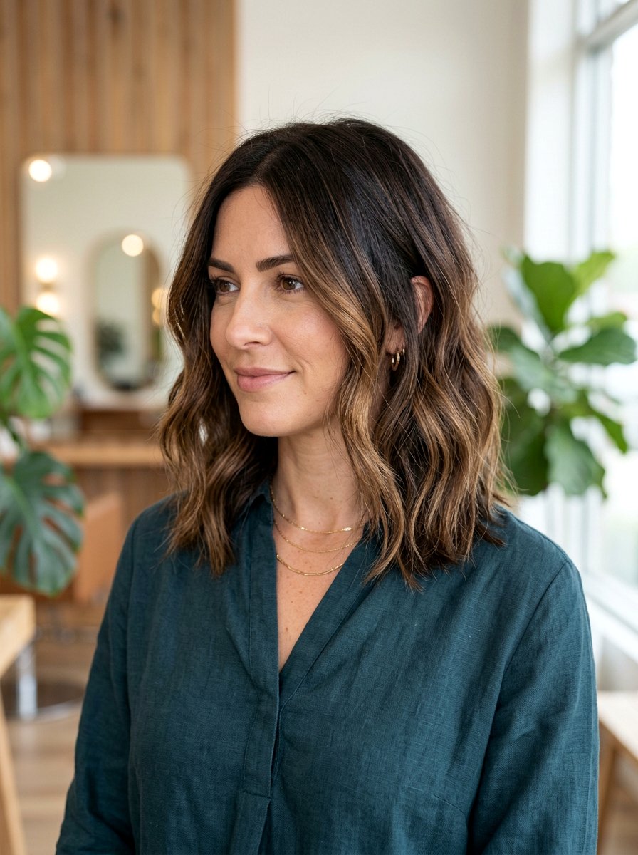 Soft Espresso Balayage On Brunette Lob Haircut - 20 soft espresso balayage for brunettes - 20 soft espresso balayage for brunettes