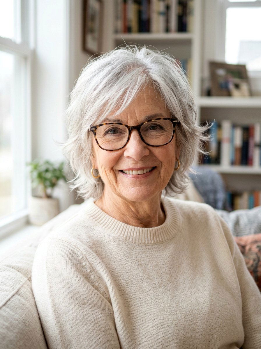 Soft Feathery Shag for Older Women with Glasses - 20 short shag with glasses for older women - 20 short shag with glasses for older women