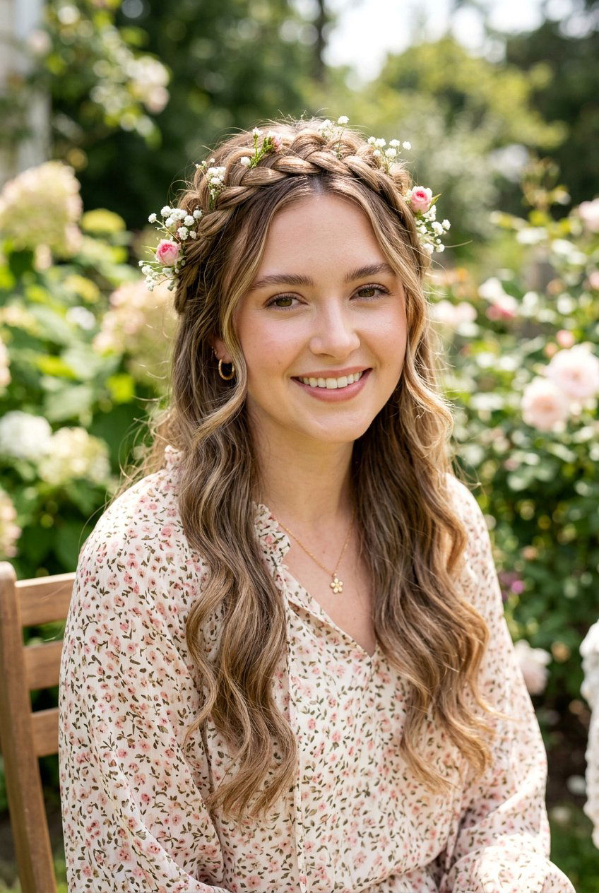 Soft Girl Braided Crown On Loose Hair - 20 soft girl hairstyles - 20 soft girl hairstyles