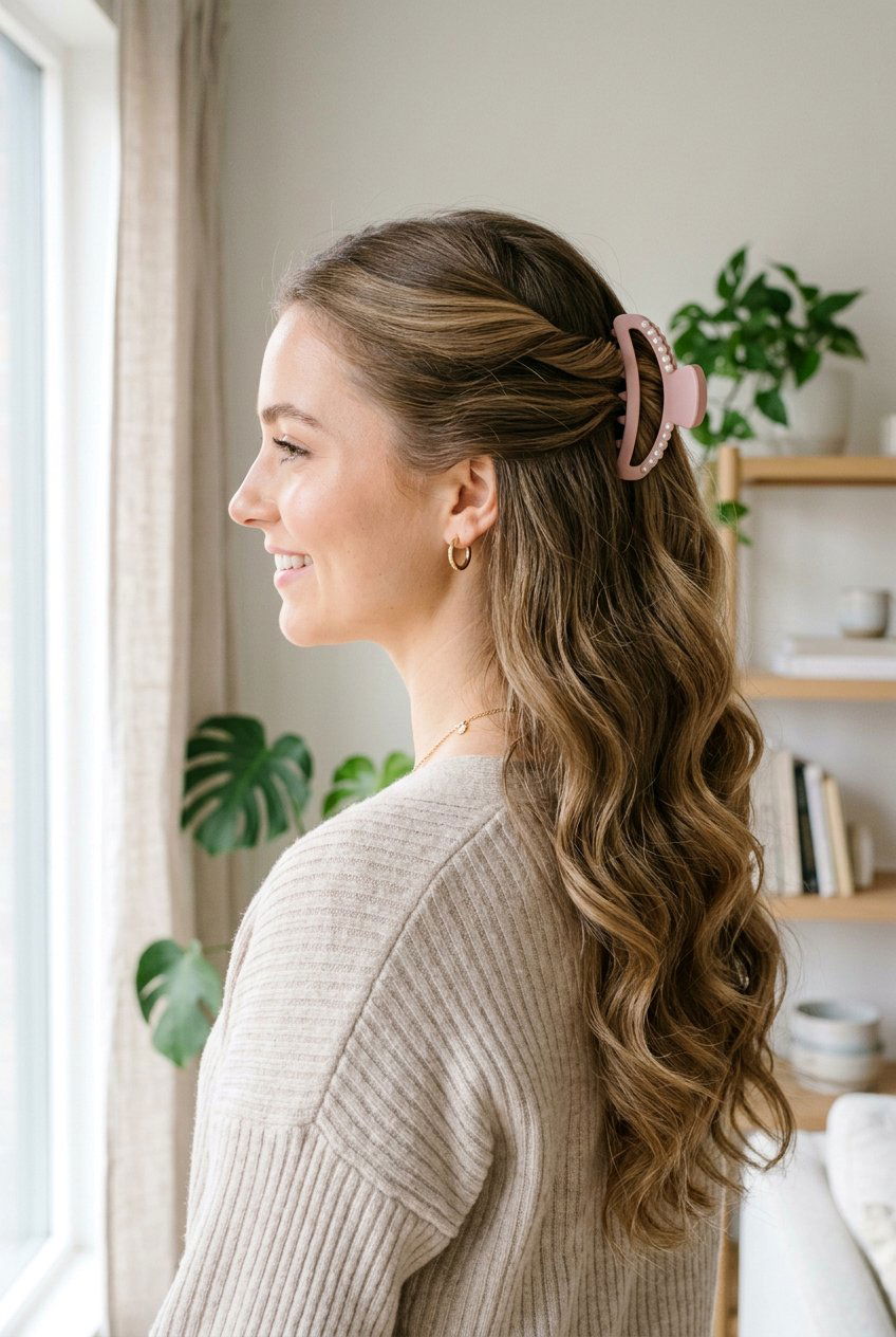 Soft Girl Claw Clip Half Up Hair - 20 soft girl hairstyles - 20 soft girl hairstyles