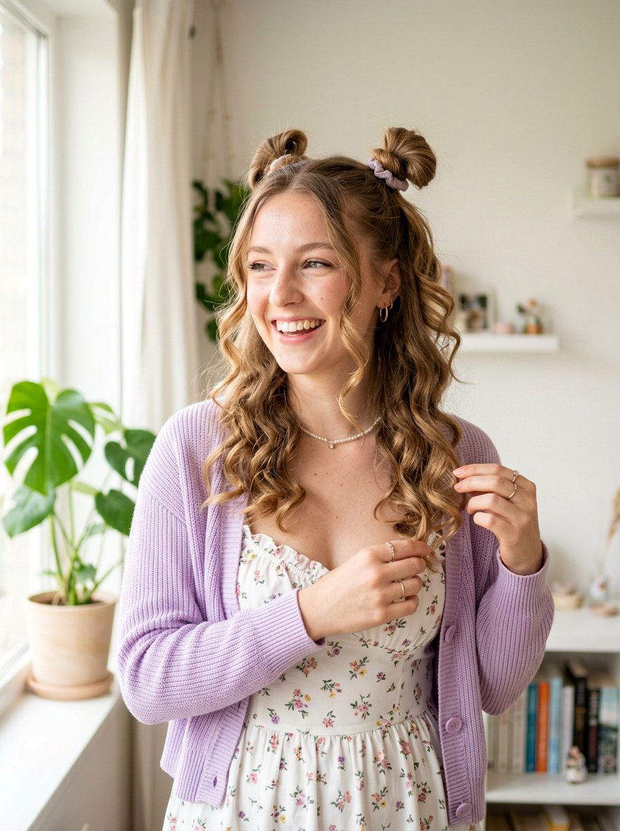 Soft Girl Curls With Space Buns - 20 soft girl curls hairstyle - 20 soft girl curls hairstyle