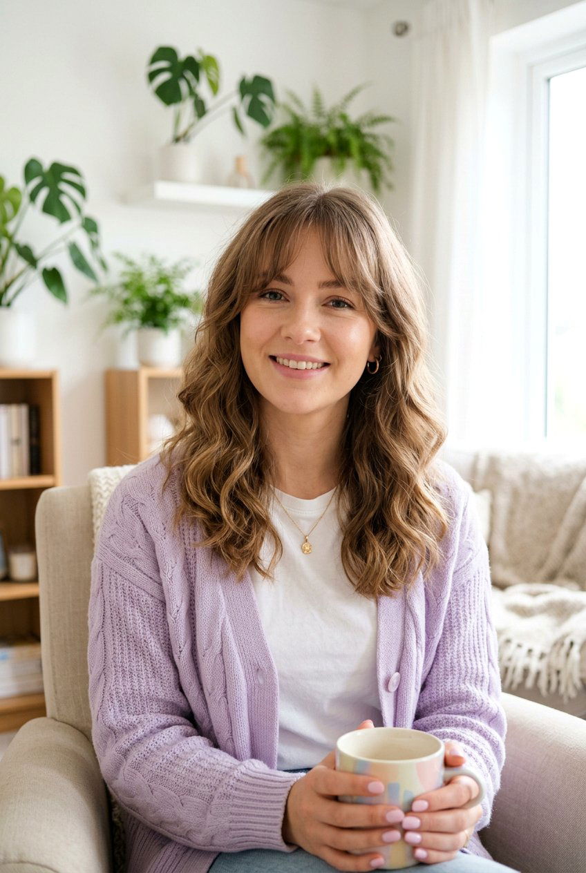 Soft Girl Curtain Bangs With Loose Waves - 20 soft girl hairstyles - 20 soft girl hairstyles