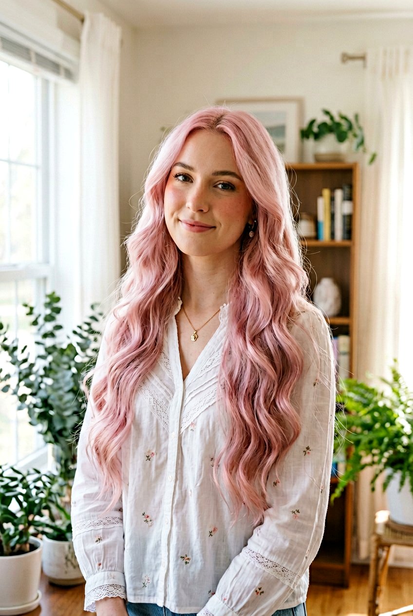 Soft Girl Long Hair With Soft Waves And Pastel Color - 20 soft girl hairstyles - 20 soft girl hairstyles