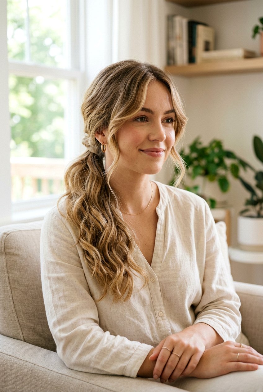 Soft Girl Low Ponytail With Curtain Bangs - 20 soft girl hairstyles - 20 soft girl hairstyles