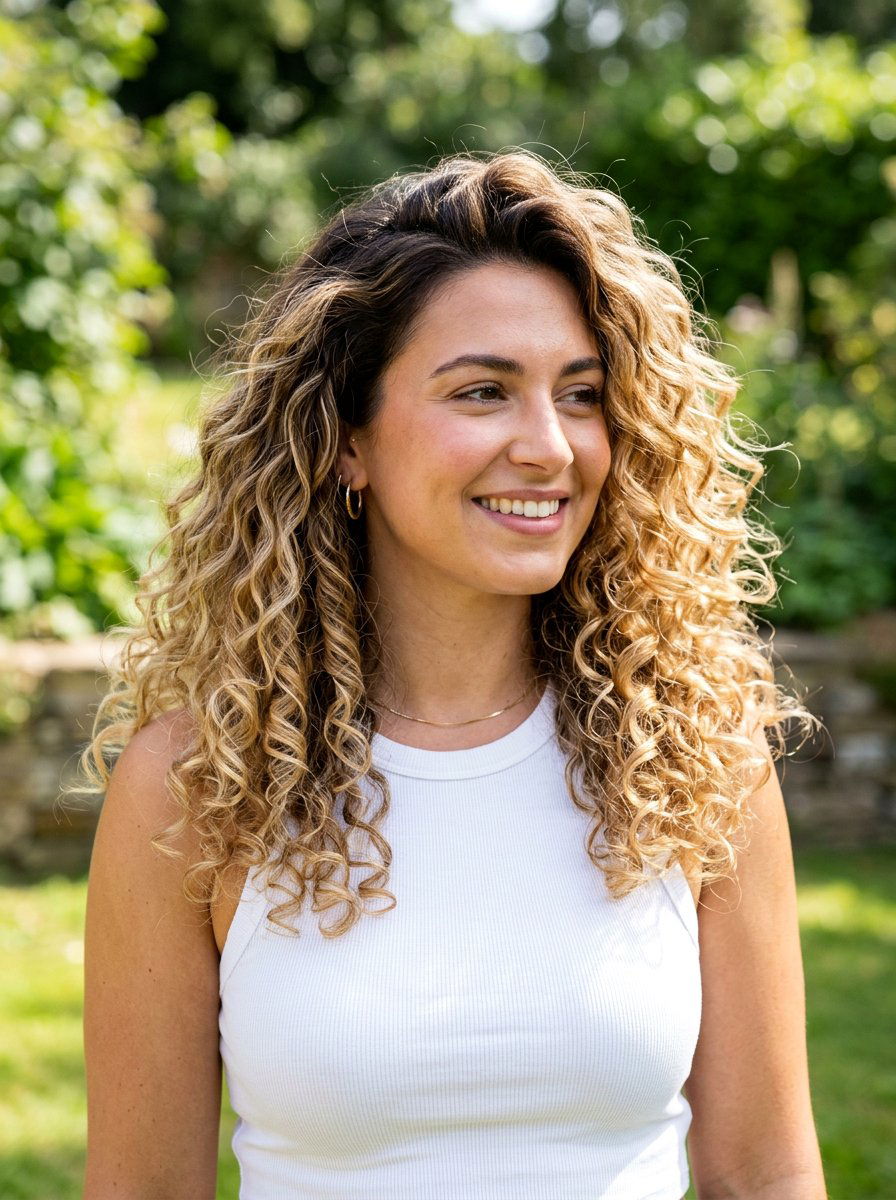 Soft Gold Blonde Balayage on Curly Hair - 20 soft gold blonde balayage - 20 soft gold blonde balayage