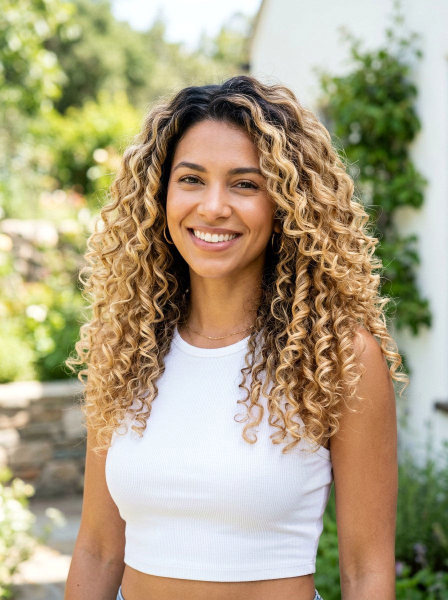 Soft Gold Blonde Balayage with CURLS Type 3 - 20 soft gold blonde balayage - 20 soft gold blonde balayage