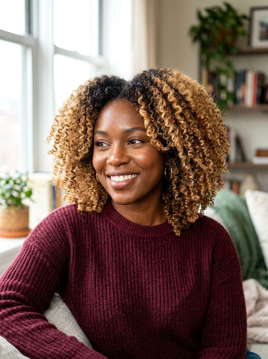 Soft Gold Blonde Balayage with Type 4 Kinky Curls - 20 soft gold blonde balayage - 20 soft gold blonde balayage