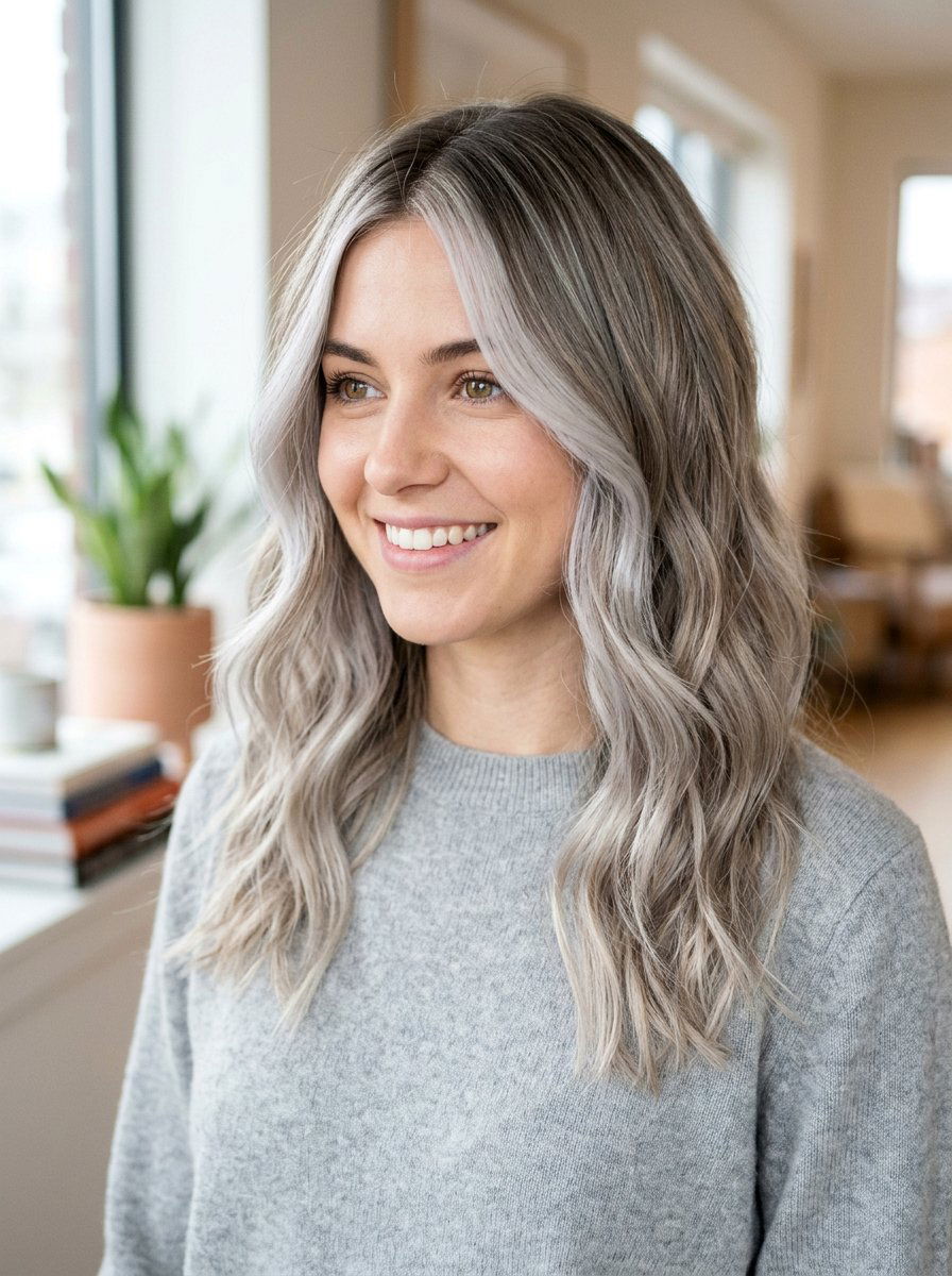 Soft Gray Blonde Balayage Face Framing - 20 rooted gray blonde balayage - 20 rooted gray blonde balayage
