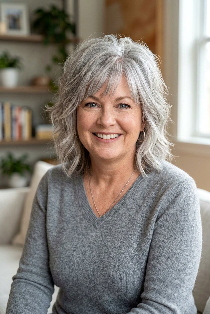 Soft Gray Shag For Round Faces - 20 gray shag haircut for women over 60 - 20 gray shag haircut for women over 60
