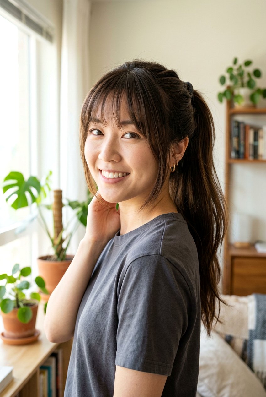 Soft Hime Cut Ponytail Friendly Look - 20 soft hime cut hairstyle - 20 soft hime cut hairstyle