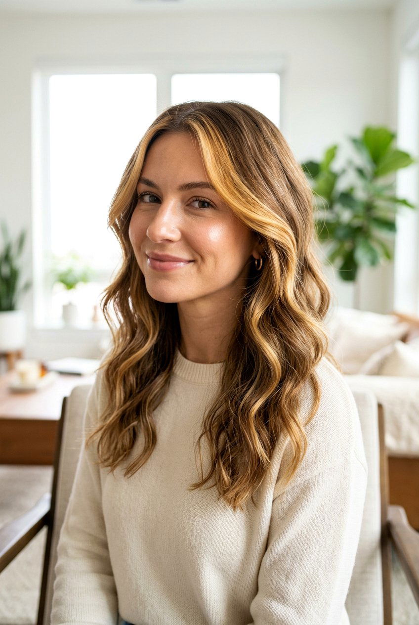 Soft Honey Blonde Money Piece on Light Brown Hair - 20 brunette hair with blonde money piece - 20 brunette hair with blonde money piece