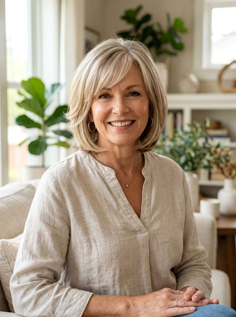 Soft Layered Bob With Side Bangs - 20 soft layered bob for women over 50 - 20 soft layered bob for women over 50