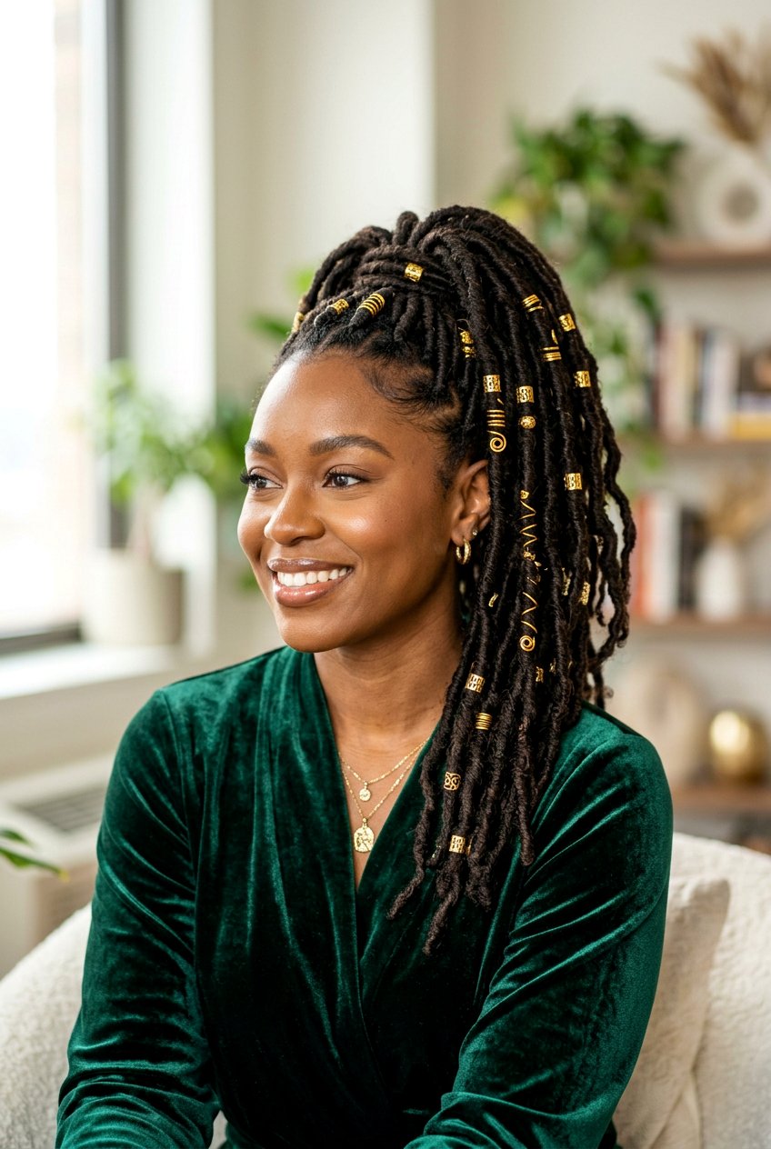 Soft Loc Ponytail With Gold Cuffs - 20 soft loc ponytail hairstyles - 20 soft loc ponytail hairstyles