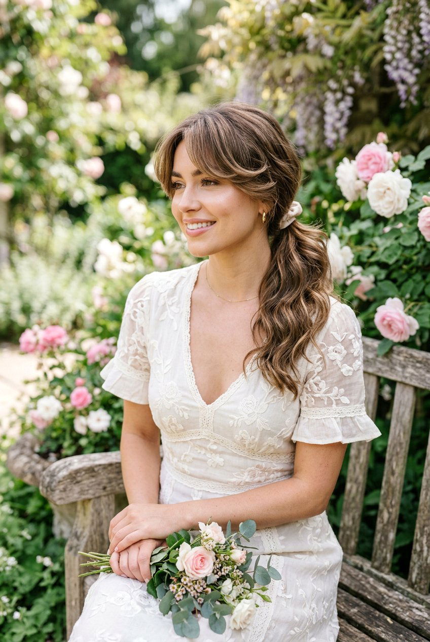 Soft Low Ponytail With Curtain Bangs - 20 soft low ponytail hairstyle - 20 soft low ponytail hairstyle