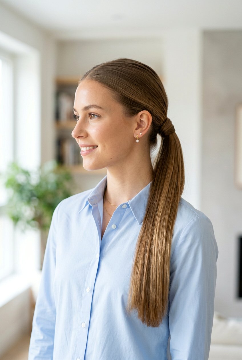 Soft Low Ponytail With Wrapped Base - 20 soft low ponytail hairstyle - 20 soft low ponytail hairstyle