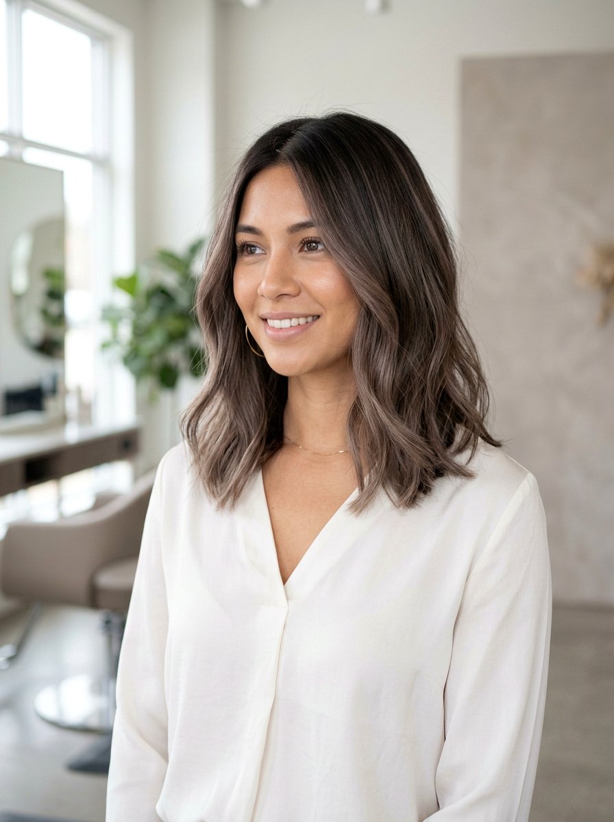 Soft Mushroom Brown Balayage Lob Haircut - 20 soft mushroom brown balayage - 20 soft mushroom brown balayage