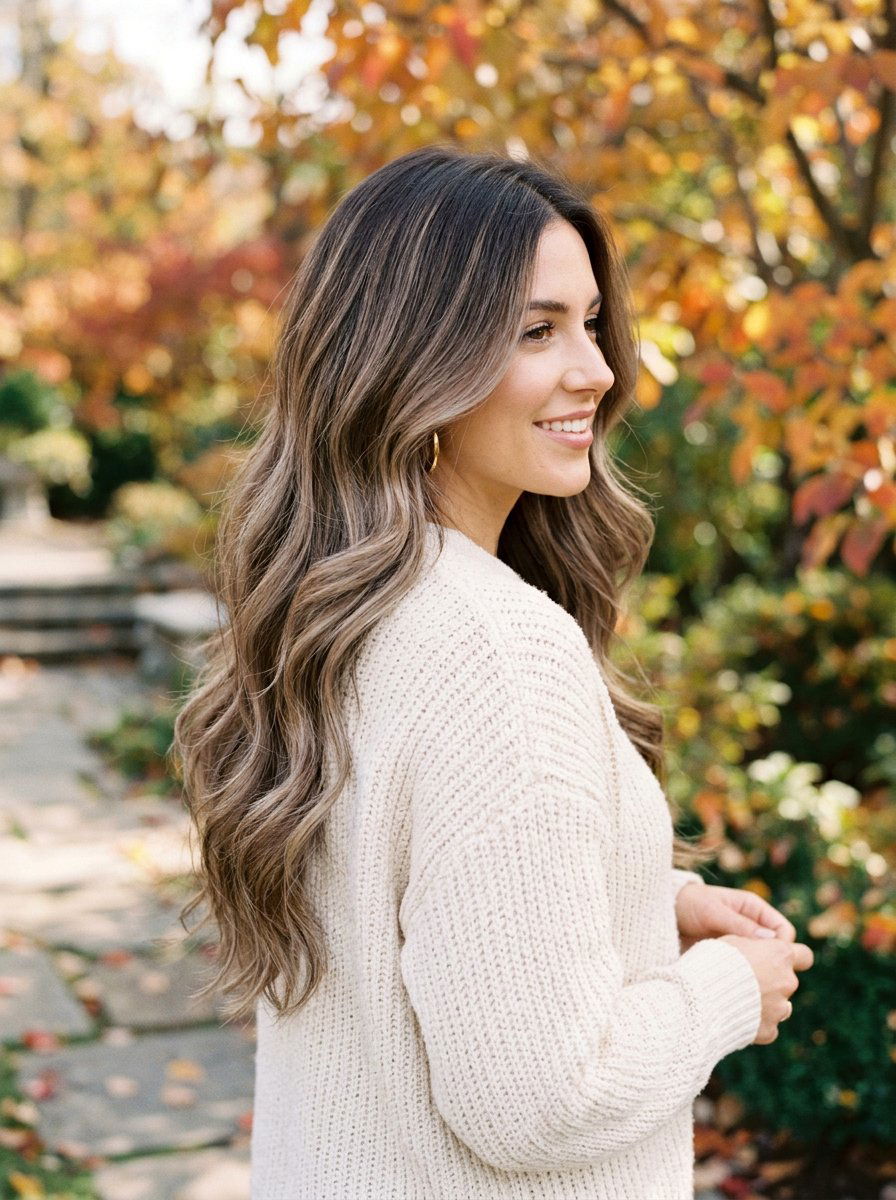 Soft Mushroom Brown Balayage On Long Layered Hair - 20 soft mushroom brown balayage - 20 soft mushroom brown balayage