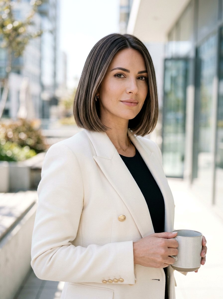 Soft Mushroom Brown Balayage On Short Bob - 20 soft mushroom brown balayage - 20 soft mushroom brown balayage