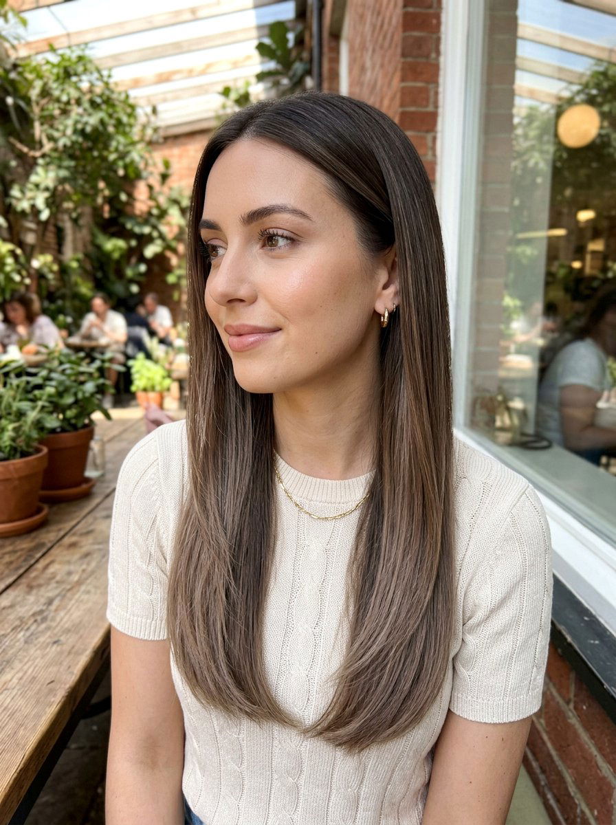 Soft Mushroom Brown Balayage On Straight Fine Hair - 20 soft mushroom brown balayage - 20 soft mushroom brown balayage