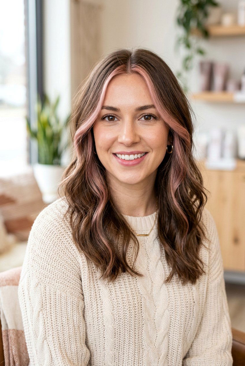 Soft Pink Money Piece For Brunettes - 20 pink money piece hair - 20 pink money piece hair