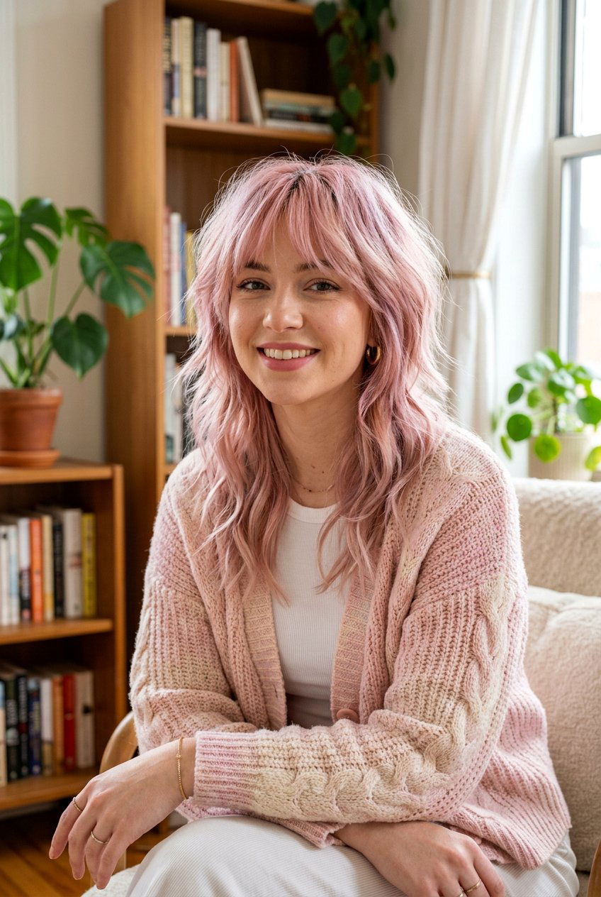 Soft Pink Wolf Cut - 20 wolf cut for heart shaped face women - 20 wolf cut for heart shaped face women