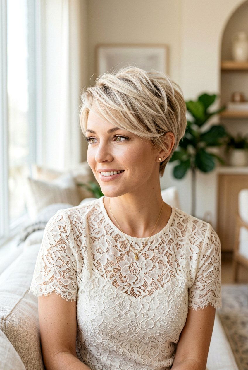 Soft Pixie with Champagne Blonde - 20 classic pixie for mature women - 20 classic pixie for mature women