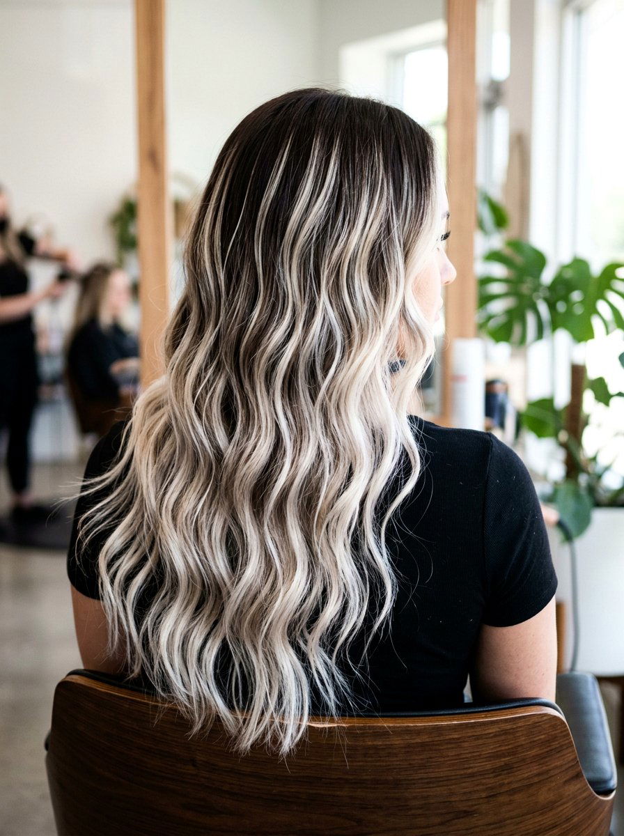 Soft Platinum Balayage On Dark Brown Hair - 20 soft platinum balayage - 20 soft platinum balayage