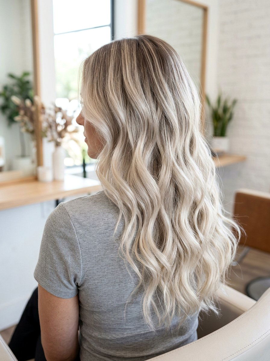 Soft Platinum Balayage On Long Waves - 20 soft platinum balayage - 20 soft platinum balayage