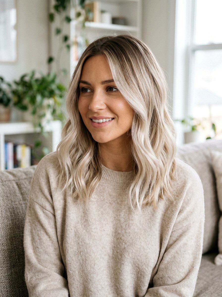 Soft Platinum Balayage On Medium Length Hair - 20 soft platinum balayage - 20 soft platinum balayage