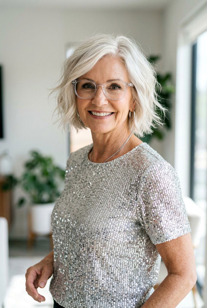 Soft Platinum Textured Bob - 20 classy bob for older women with glasses - 20 classy bob for older women with glasses