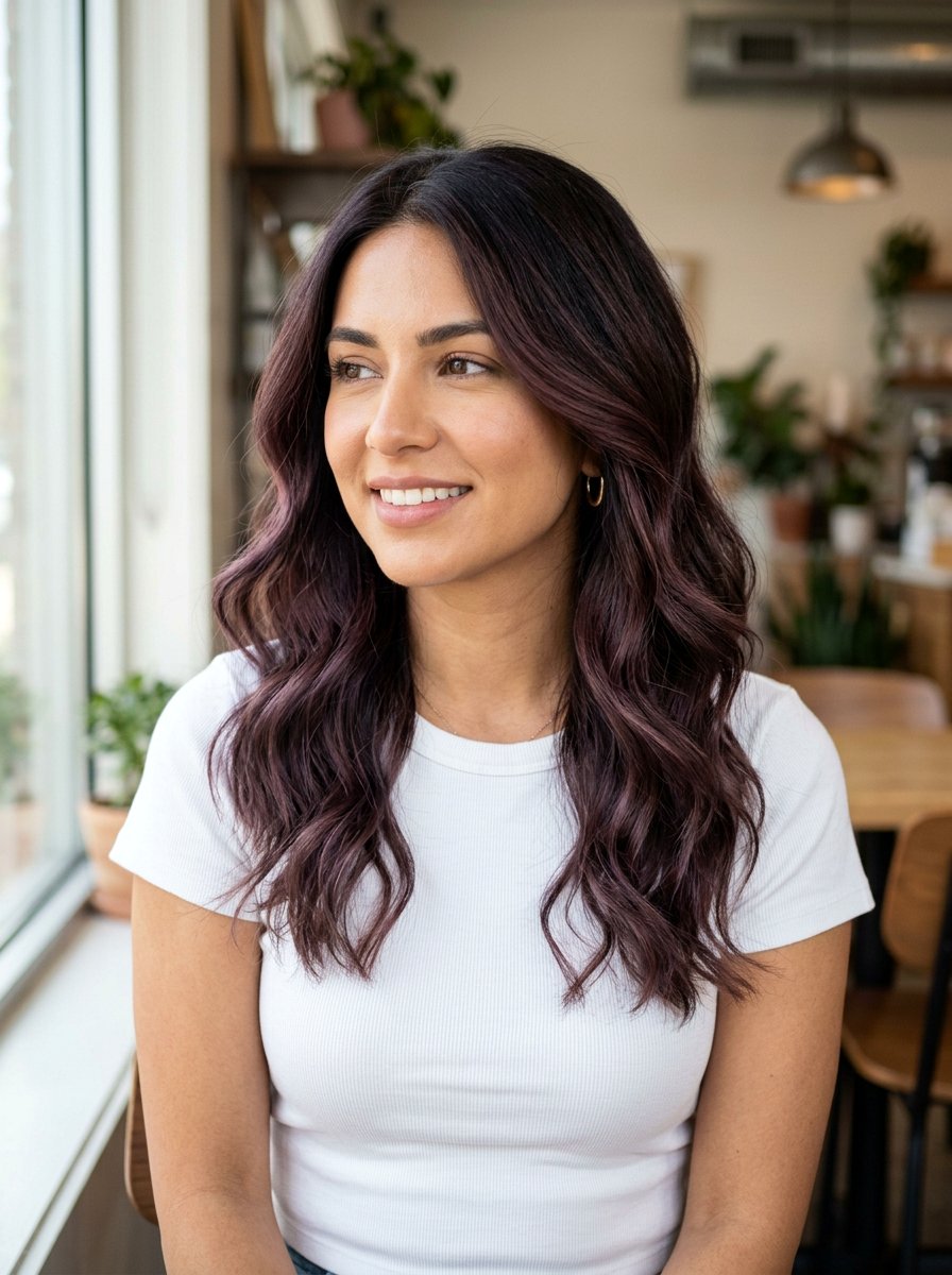 Soft Plum Balayage On Dark Hair For Low Maintenance - 20 plum red balayage on dark hair - 20 plum red balayage on dark hair