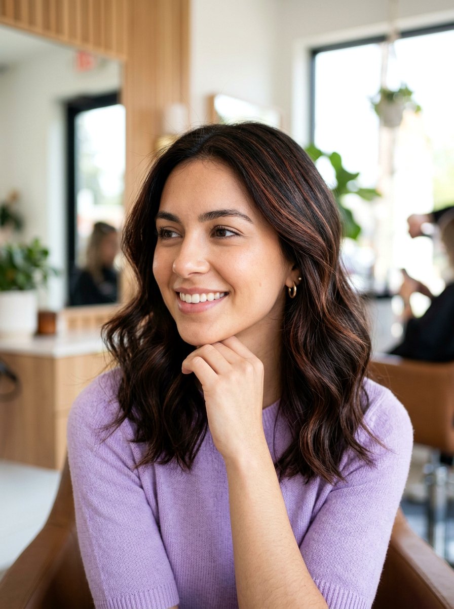 Soft Red Babylights On Dark Brunette Hair - 20 red babylights for dark brunette hair - 20 red babylights for dark brunette hair