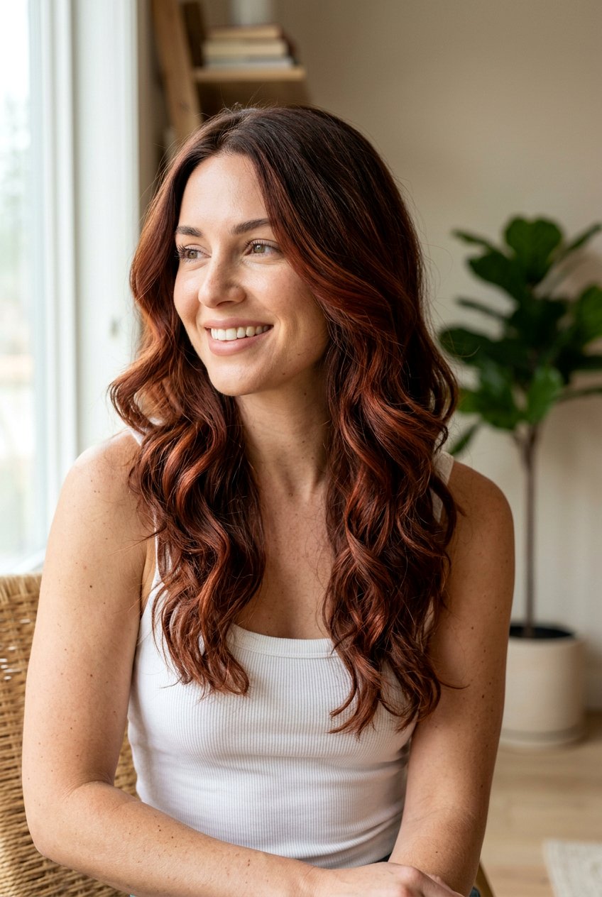 Soft Red Balayage On Long Layers - 20 subtle red balayage - 20 subtle red balayage