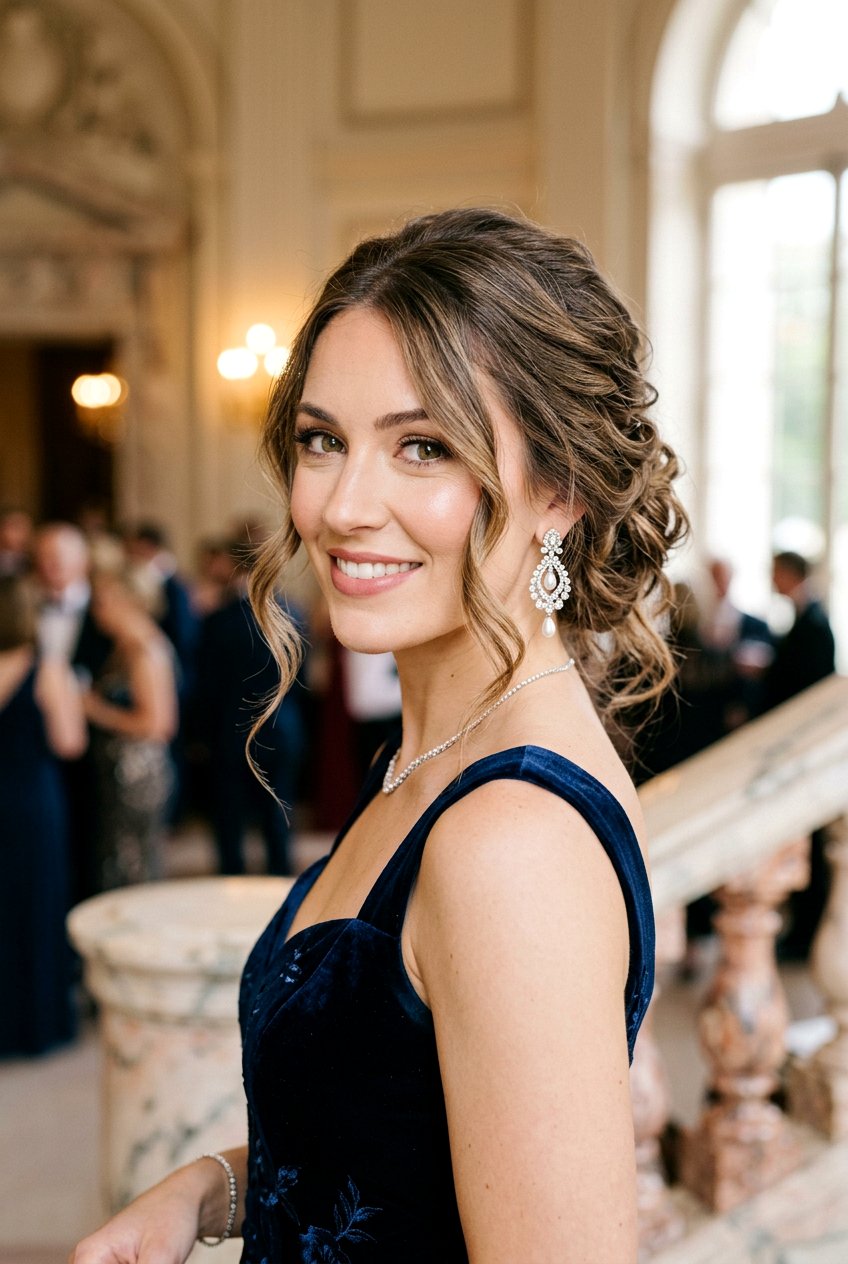 Soft Romantic Updo with Face Framing Tendrils - 20 prom hairstyles for medium hair - 20 prom hairstyles for medium hair