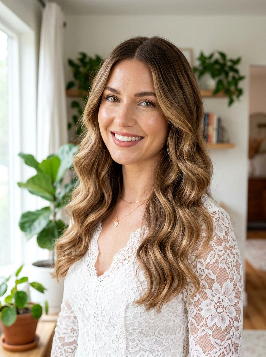 Soft Romantic Waves With Center Part - 20 date night hairstyle with sleek center part - 20 date night hairstyle with sleek center part