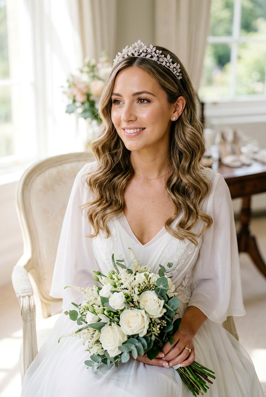 Soft Romantic Waves With Tiara - 20 bridal curls with tiara - 20 bridal curls with tiara