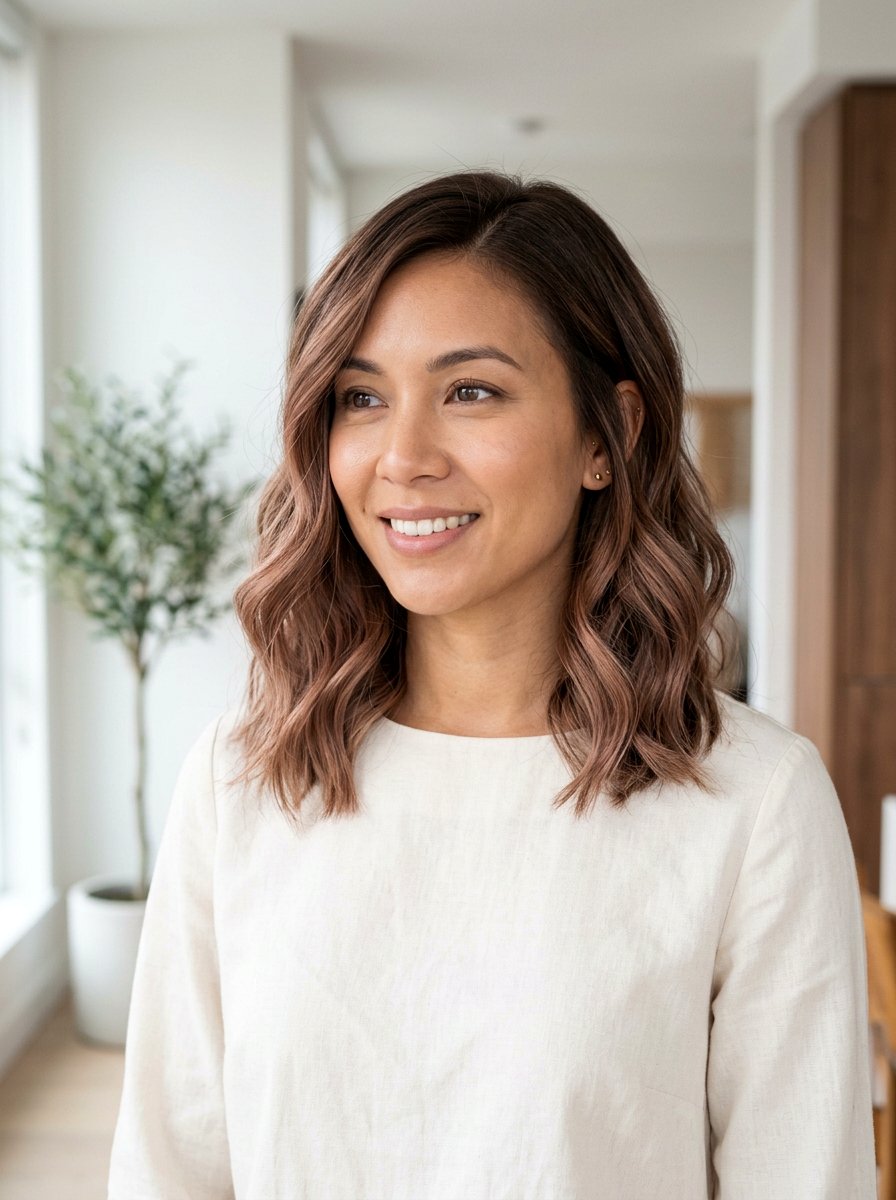 Soft Rose Brown Balayage Lob Haircut - 20 soft rose brown balayage - 20 soft rose brown balayage