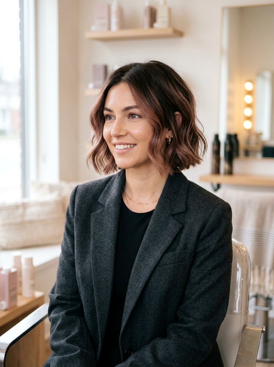 Soft Rose Brown Balayage On Bob Haircut - 20 soft rose brown balayage - 20 soft rose brown balayage