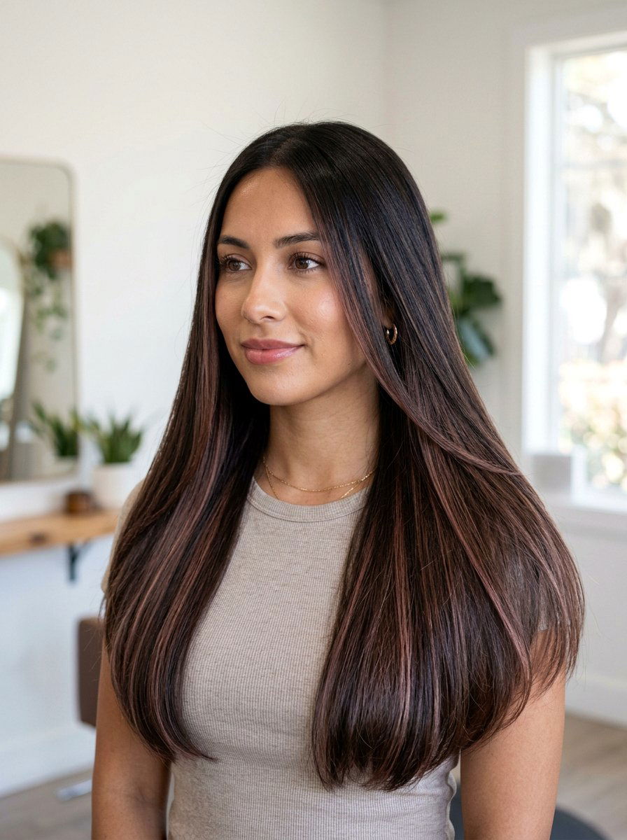 Soft Rose Brown Balayage On Dark Brunette Hair - 20 soft rose brown balayage - 20 soft rose brown balayage