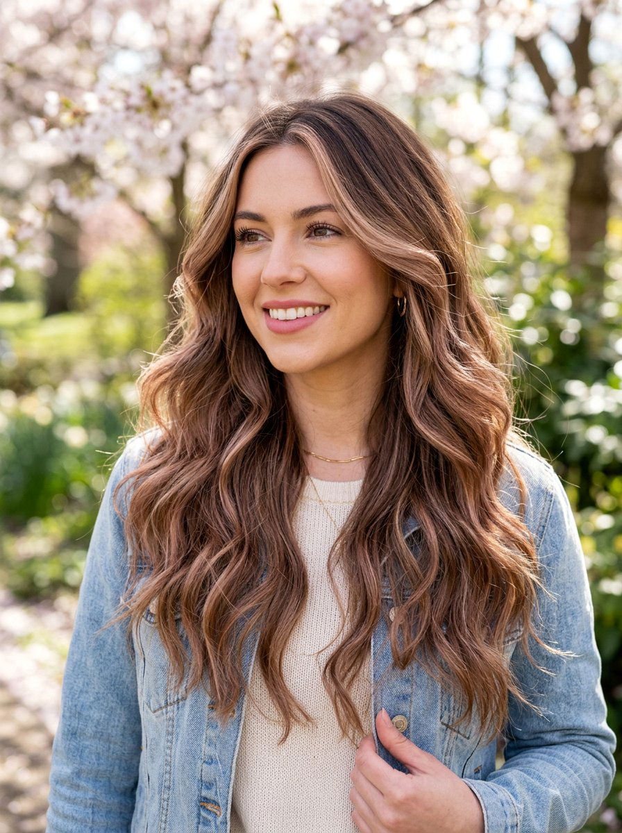 Soft Rose Brown Balayage On Long Layers - 20 soft rose brown balayage - 20 soft rose brown balayage