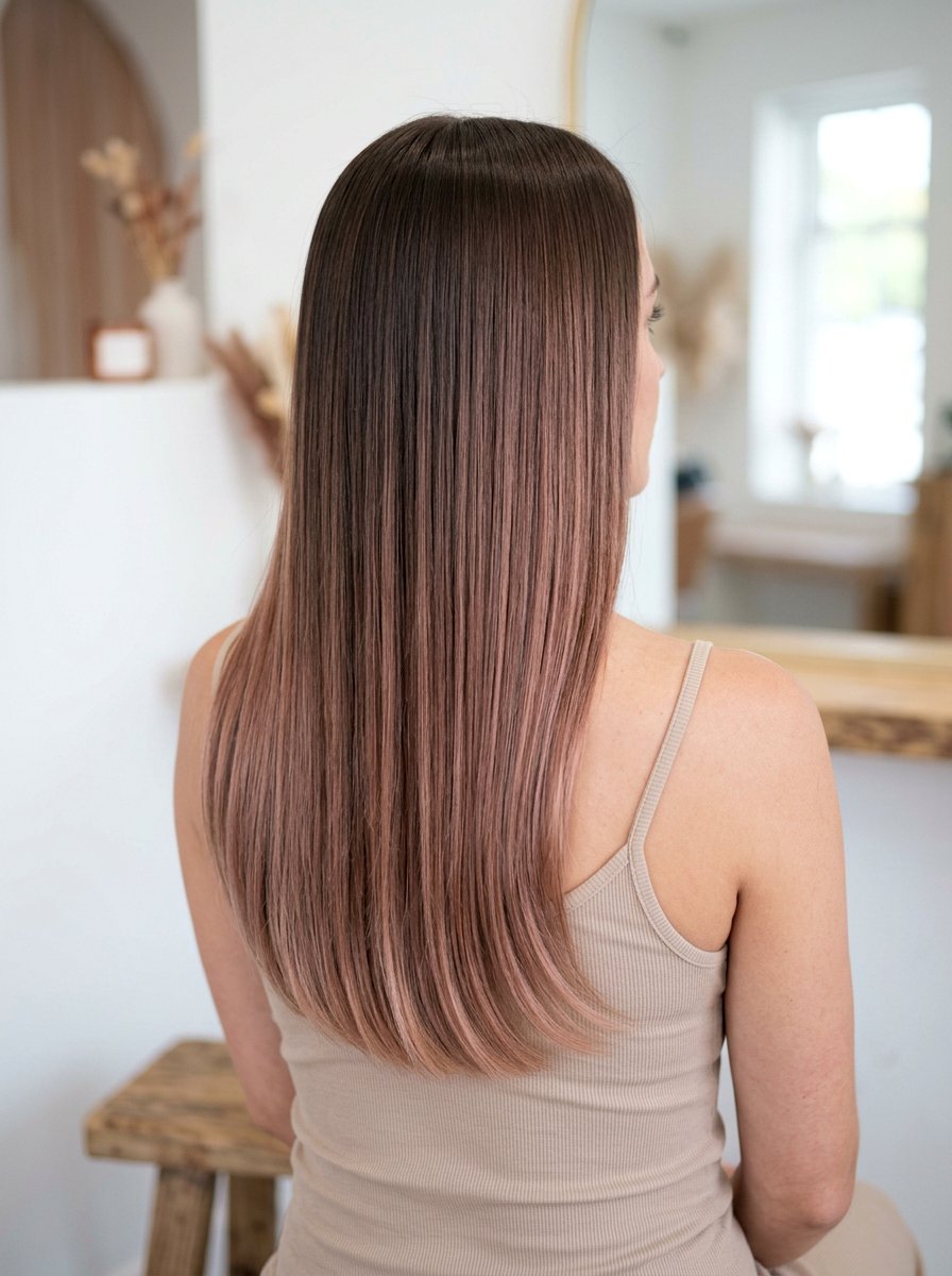 Soft Rose Brown Balayage On Straight Hair - 20 soft rose brown balayage - 20 soft rose brown balayage