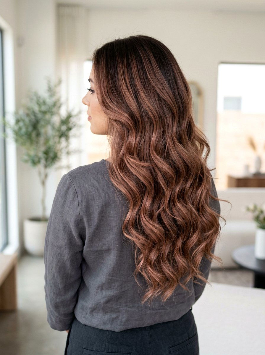 Soft Rose Brown Balayage On Thick Hair - 20 soft rose brown balayage - 20 soft rose brown balayage