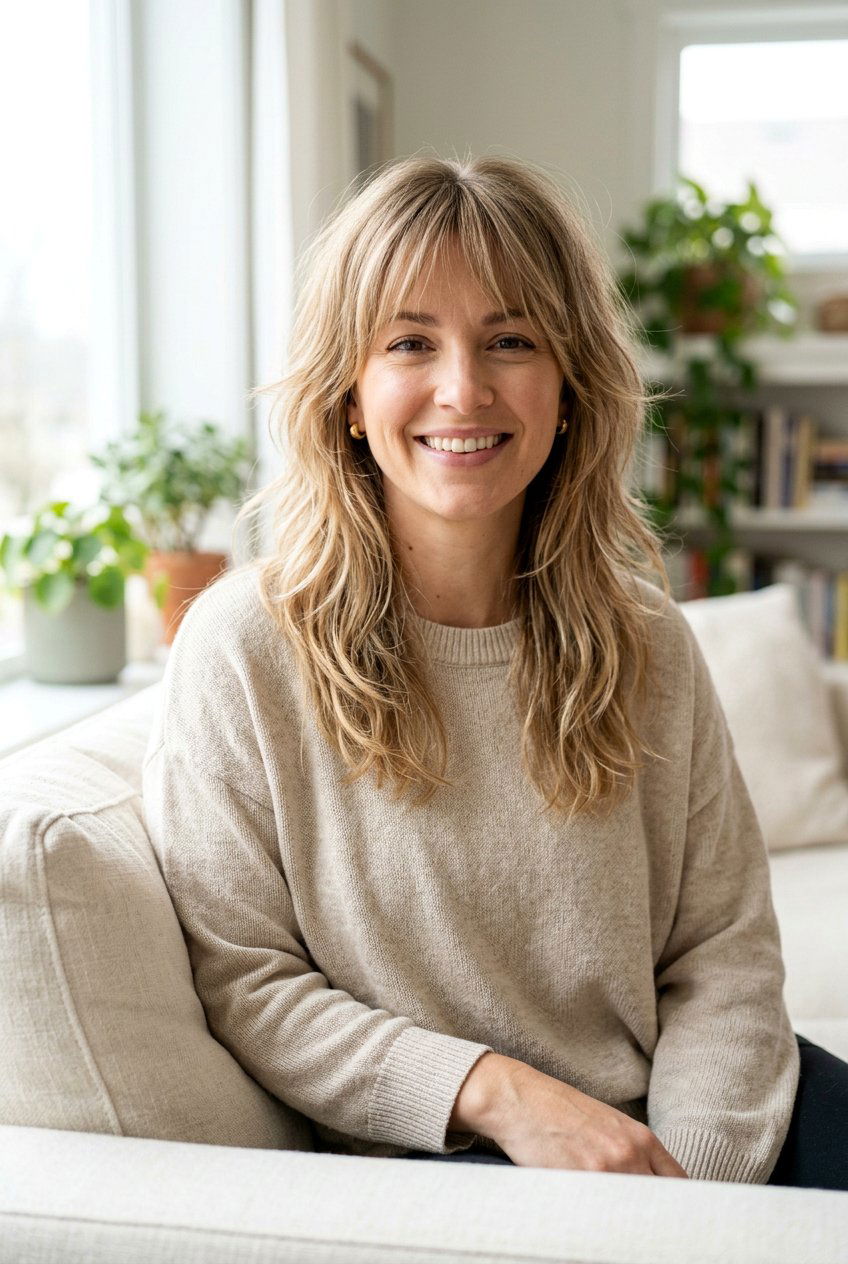 Soft Shag with Wispy Bangs - 20 postpartum haircuts for women - 20 postpartum haircuts for women