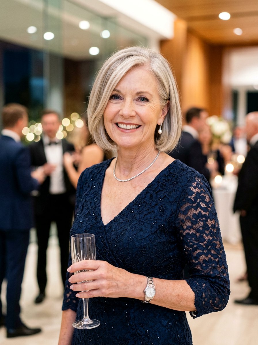 Soft Side Parted Jaw Skimming Bob - 20 side parted bob for older women - 20 side parted bob for older women