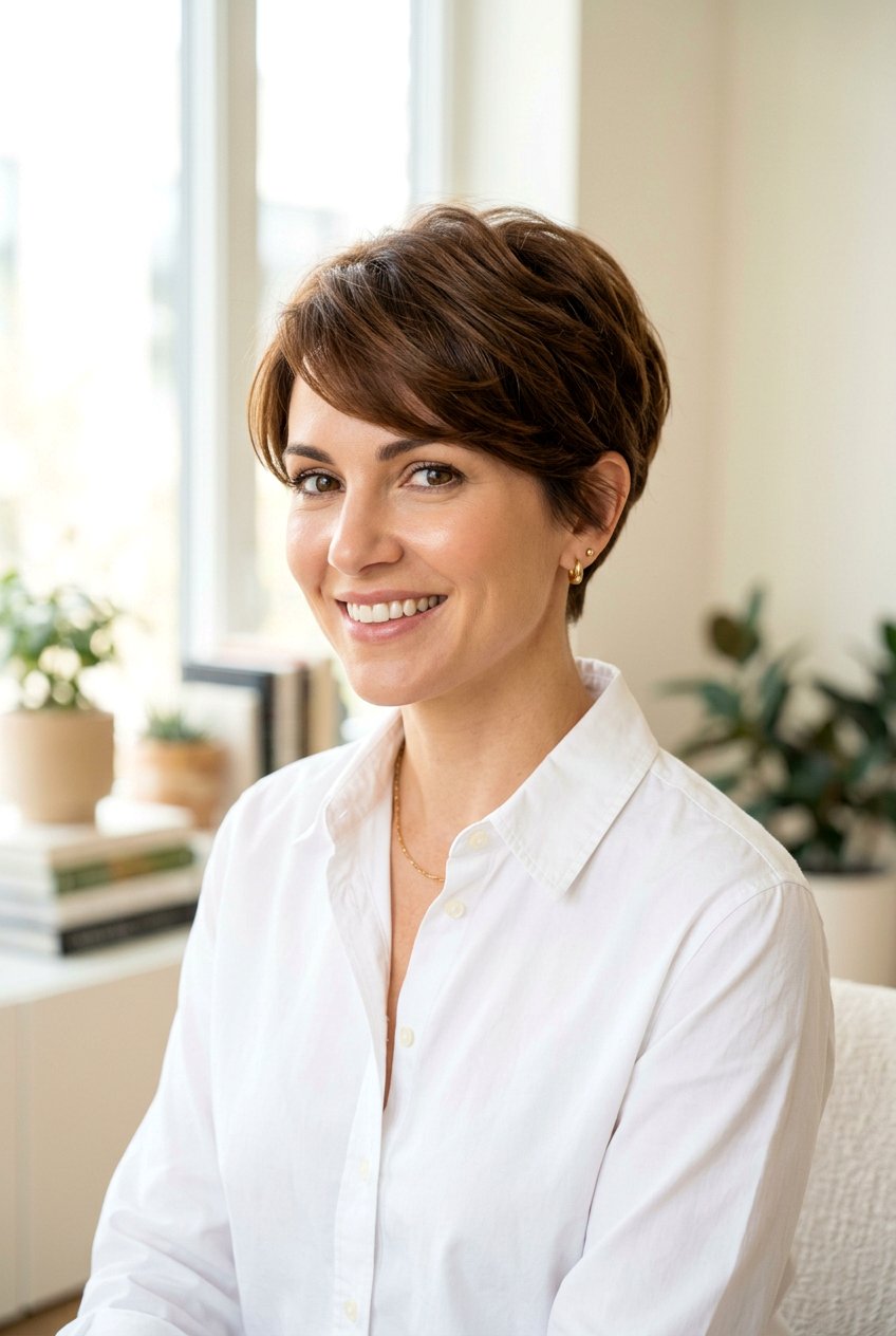 Soft Tapered Chestnut Pixie - 20 classic pixie for mature women - 20 classic pixie for mature women