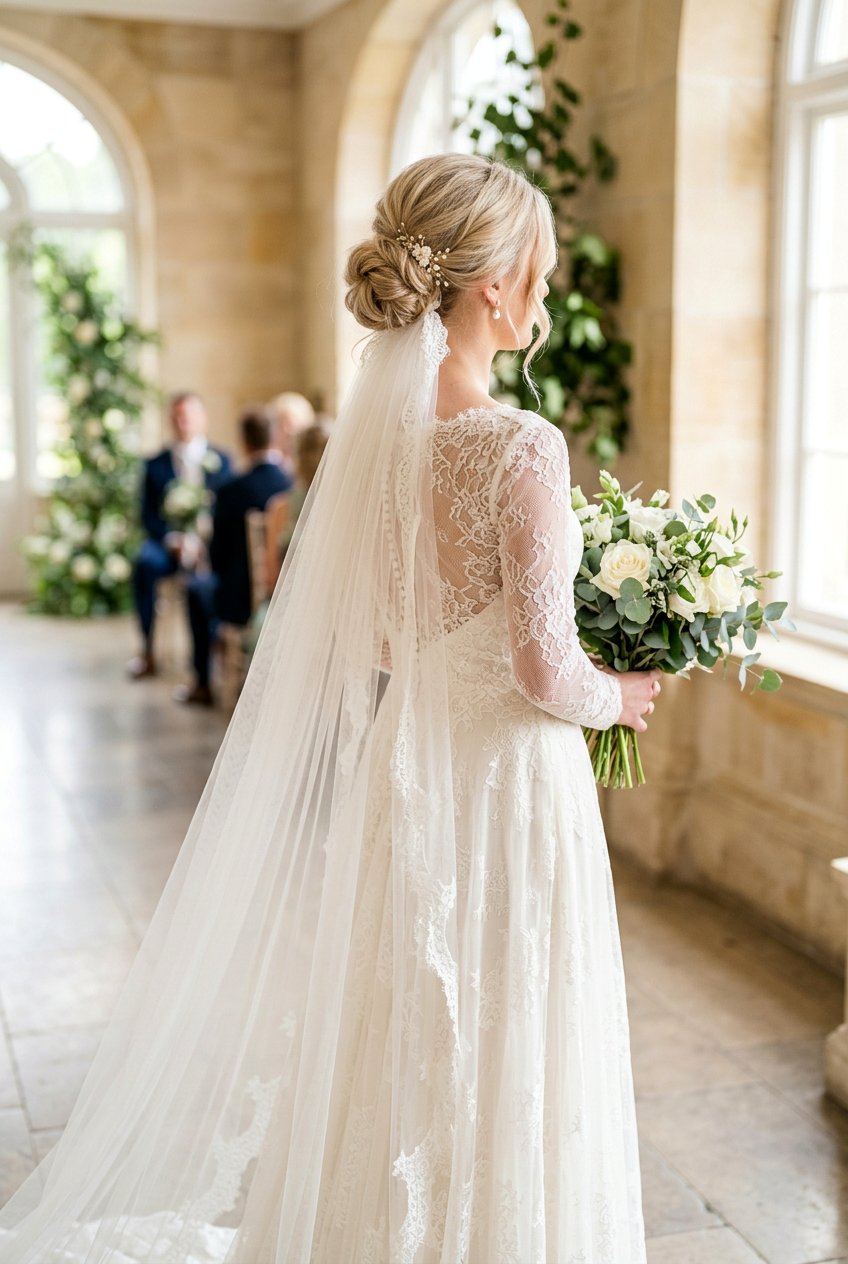 Soft Textured Bun With Veil For Thin Hair - 20 textured wedding updo for fine hair - 20 textured wedding updo for fine hair