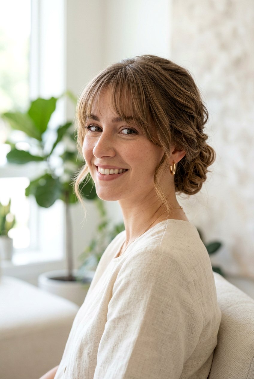 Soft Updo With Face Framing Bangs - 20 anniversary hairstyles - 20 anniversary hairstyles