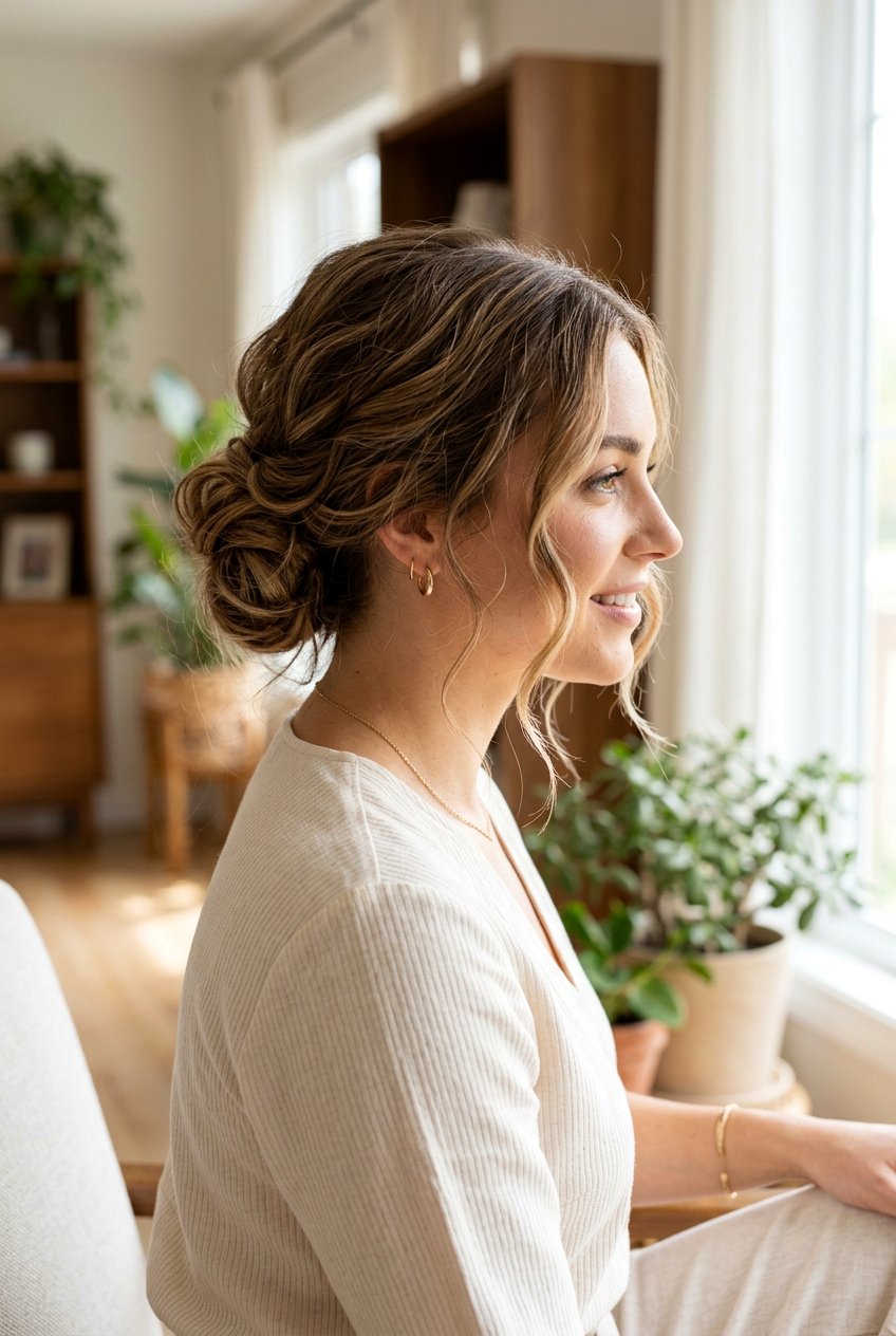 Soft Updo with Loose Face Framing Pieces - 20 haircuts for big forehead - 20 haircuts for big forehead